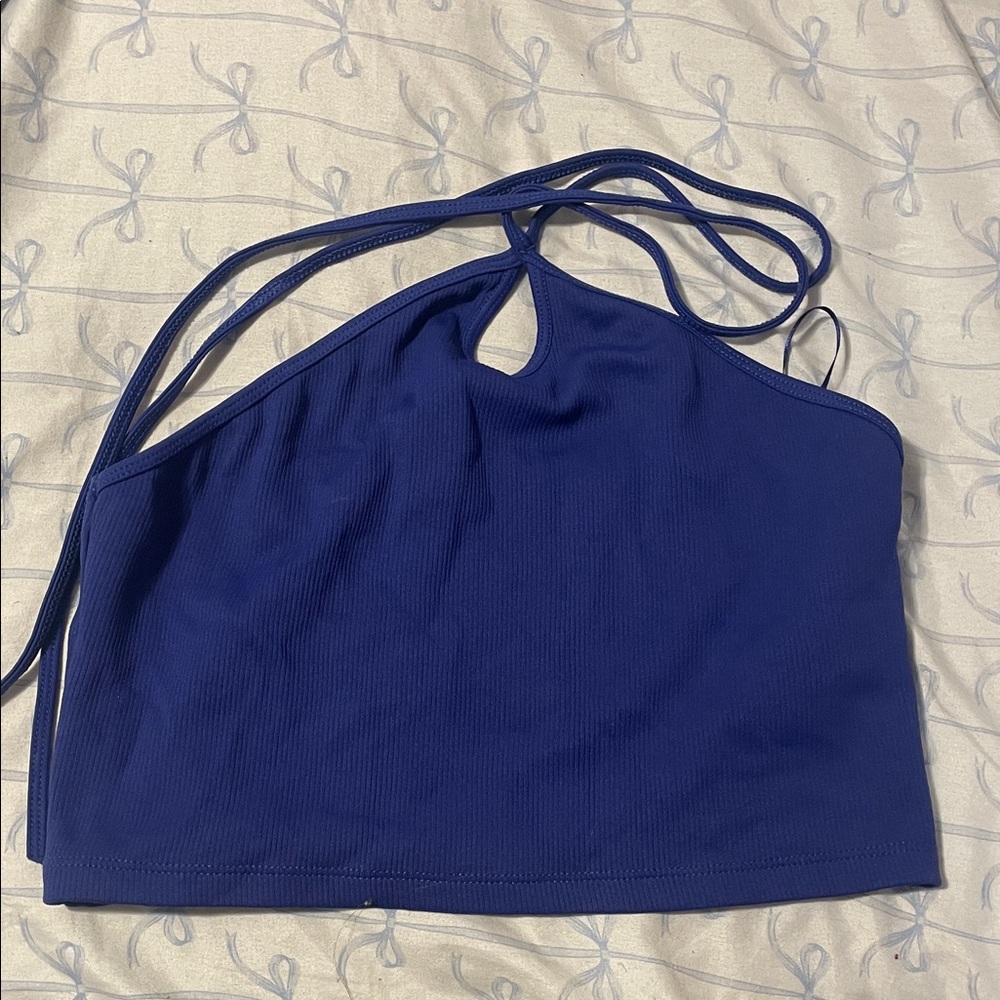 Zara Royal Blue Crop Halter Top with Strappy Back